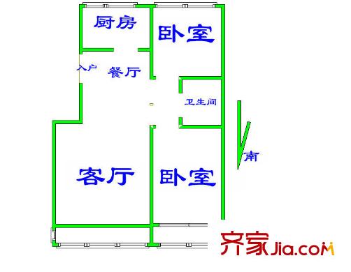 山水文园四期户型图户型图 2室2厅1卫1厨