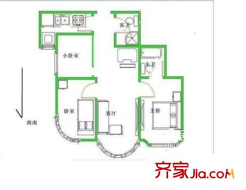 右安門內(nèi)西街甲2號院 3室 戶型圖