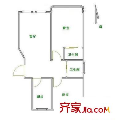 京师园户型图户型图 2室1厅2卫1厨