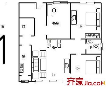 京师园户型图户型图 3室2厅1卫1厨