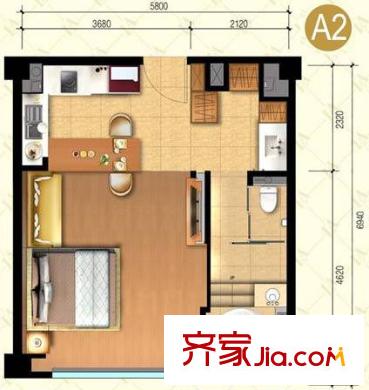 宜品上层户型图A2户型 1室1卫1厨