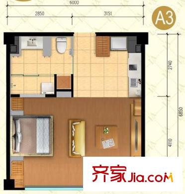 宜品上层户型图A3户型 1室1卫1厨