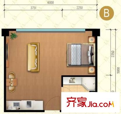 宜品上层户型图B户型 1室1卫1厨