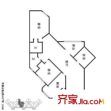 华展国际公寓 3室 户型图
