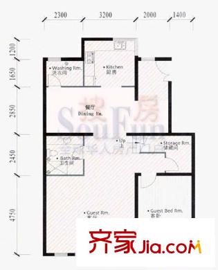 西山美墅馆户型图辛-2三层户型 1室2厅1卫1厨