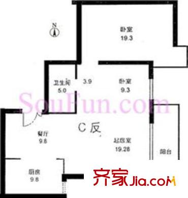 新康园三期户型图户型图 2室2厅1卫1厨