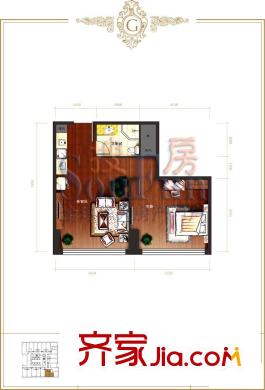 世奥国际中心户型图G户型 1室1厅1卫1厨