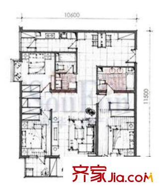 海赋国际户型图F平面图户型 3室2厅2卫1厨