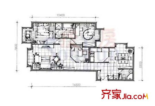 海赋国际户型图E平面图户型 2室2厅2卫1厨