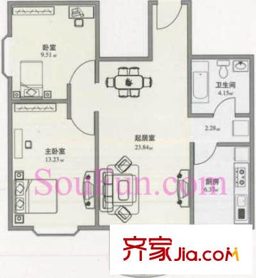 自然佳境户型图户型图 2室2厅1卫1厨