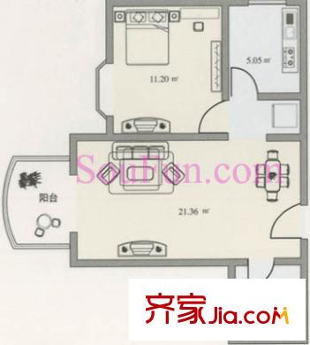 自然佳境户型图户型图 1室2厅1卫1厨