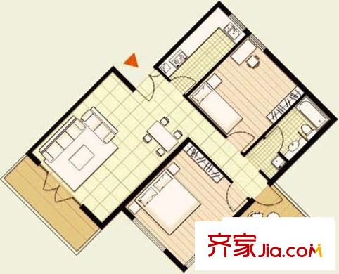 西山美墅馆户型图J户型 2室1厅1卫1厨