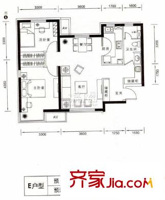 西府颐园户型图E户型图 2室2厅1卫1厨