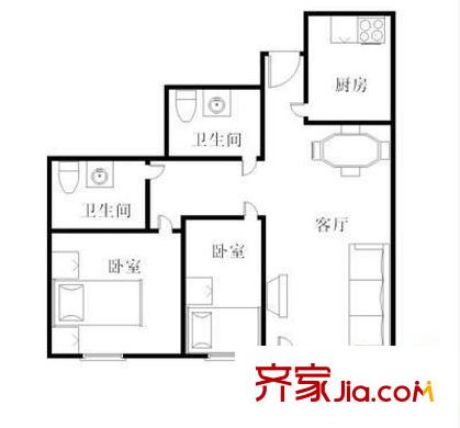 太平橋大街6號(hào)戶型圖戶型圖 2室2廳2衛(wèi)1廚