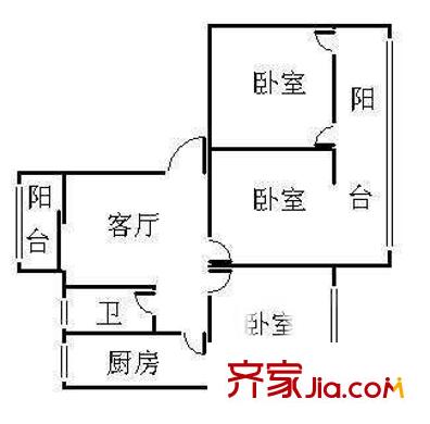 鴨子橋戶型圖戶型圖 3室1廳1衛(wèi)1廚