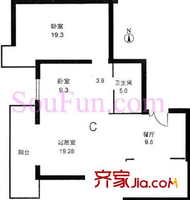 新康园三期户型图户型图 2室2厅1卫1厨
