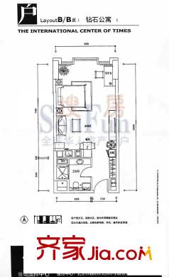 世奥国际中心户型图B、B反户型 1室2厅1卫1厨