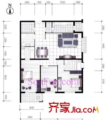 银领国际户型图533号楼04户型 3室2厅3卫1厨