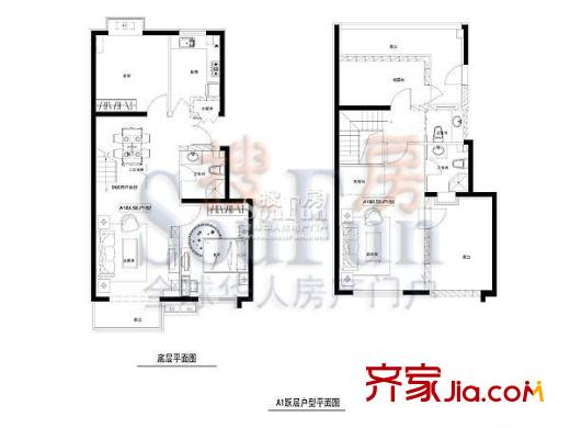 柏林山水别墅户型图A1跃层户型 3室2厅2卫1厨