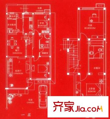 珠江国际城户型图B1 户型图 4室2厅2卫1厨