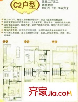 珠江国际城户型图C2 户型图 3室2厅3卫1厨