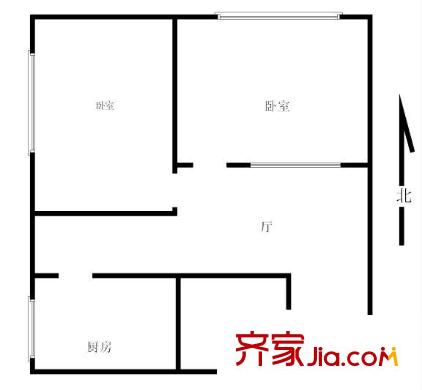 文林大厦南向两居室户型西北05户型