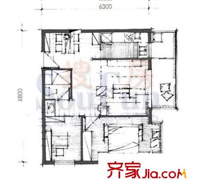 海赋国际户型图C平面图户型 2室2厅1卫1厨