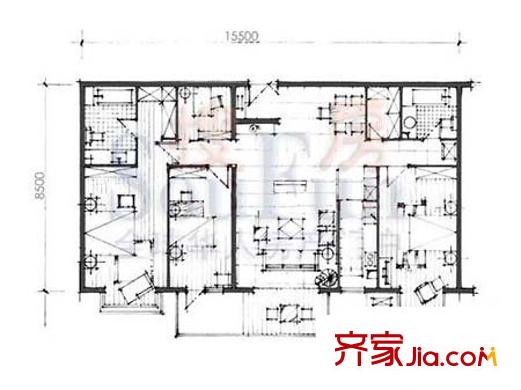 海赋国际户型图H平面图户型 3室2厅2卫1厨
