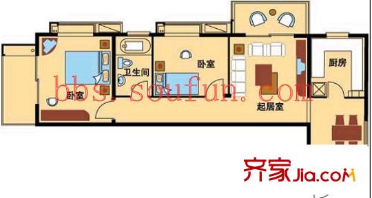 依蓮軒戶型圖C棟 2室2廳1衛(wèi)1廚