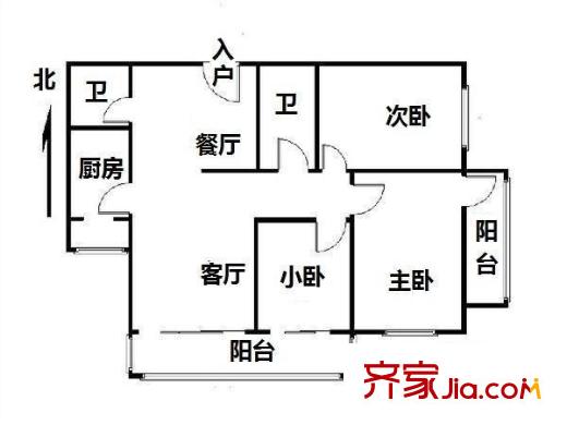 万景公寓 3室 户型图