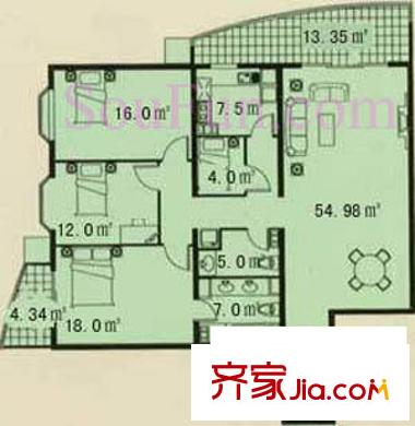 万豪国际公寓户型图D户型 4室2厅2卫1厨