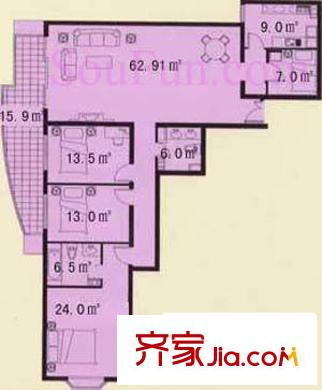 万豪国际公寓户型图B户型 4室2厅2卫1厨
