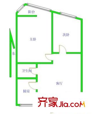 水碓子北里户型图户型图 2室1厅1卫1厨