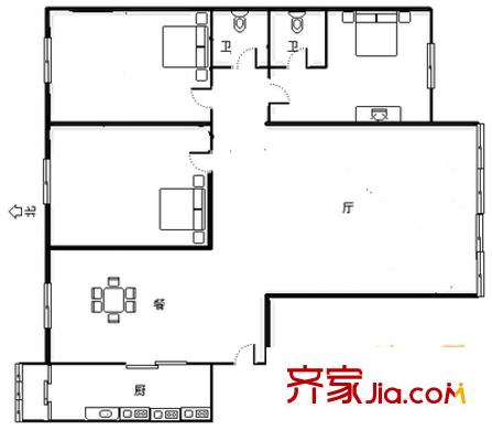 花园北路38号院户型图户型图 2室2厅2卫1厨