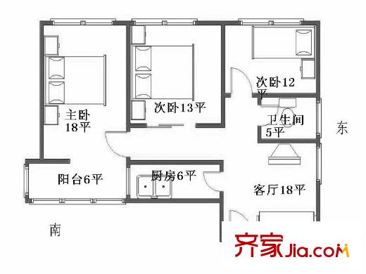 安慧里五区户型图85平全明三居 3室1厅1卫1厨