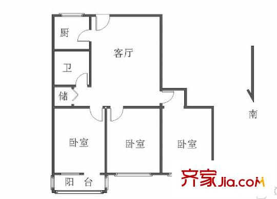 安慧里五区户型图80平高板楼三居 3室1厅1卫1厨