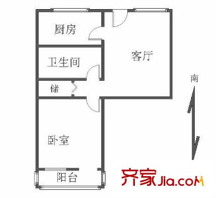 安慧里五区户型图高板楼47平南北一居 1室1厅1卫1厨
