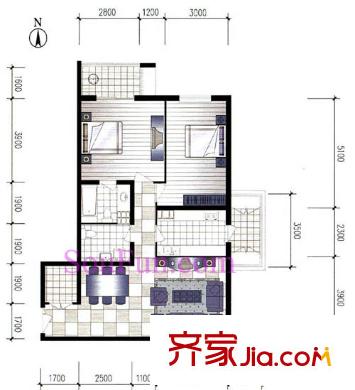 银领国际户型图534号楼02户型 2室2厅2卫1厨