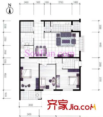 银领国际户型图532号楼04户型 3室2厅3卫1厨
