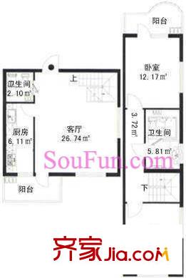 信恒大廈戶型圖U戶型 2室2廳2衛(wèi)1廚