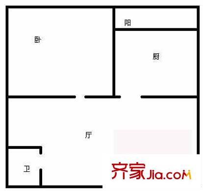 建材城西一里户型图户型图 1室1厅1卫1厨