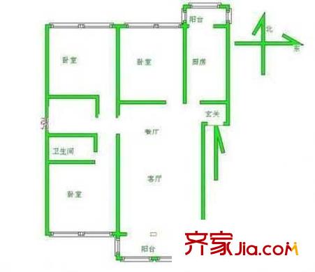 枫泽园户型图户型图 3室2厅1卫1厨