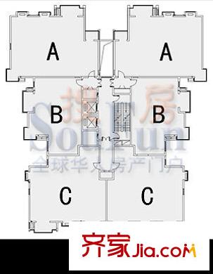 万科东第户型图塔楼(西)平面图户型