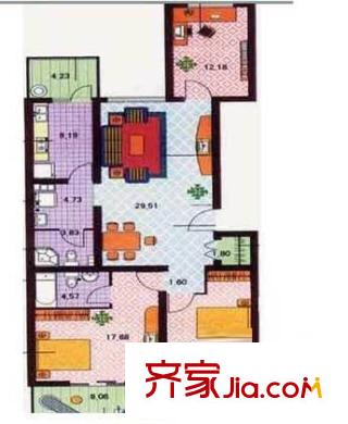 青塔春园户型图户型图 3室2厅1卫1厨