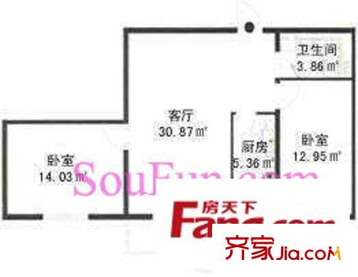 信恒大廈戶型圖B戶型 2室1廳1衛(wèi)1廚