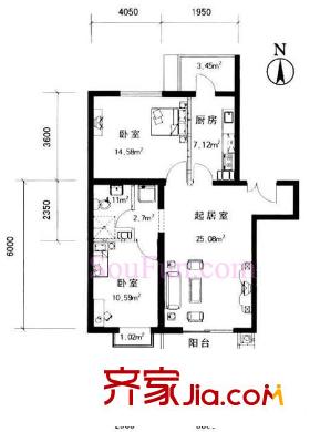 政泰家園戶型圖A座F1型 2室2廳1衛(wèi)1廚