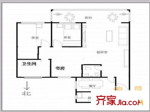 绿荫芳邻 3室 户型图