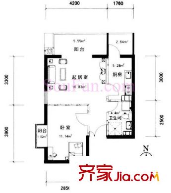 政泰家園戶型圖A座A戶型 1室1廳1衛(wèi)1廚