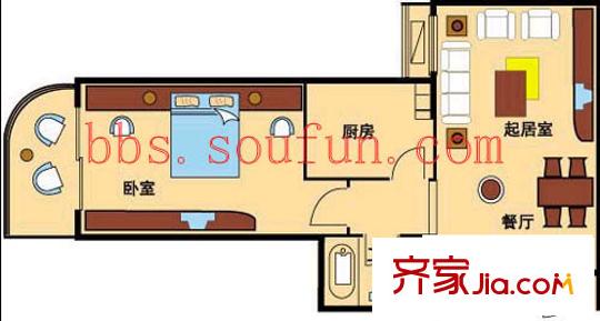 依蓮軒戶型圖C棟 1室2廳1衛(wèi)1廚