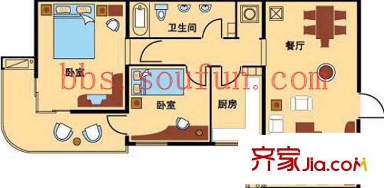 依蓮軒戶型圖C棟 2室2廳1衛(wèi)1廚